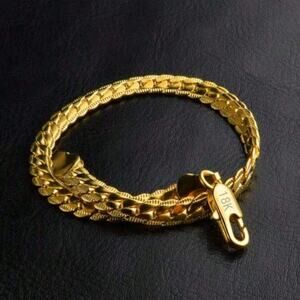 18k Gold Plated Bracelet 6mm Cuban Snake Chain Men's Women's Vtg Fashion Gift